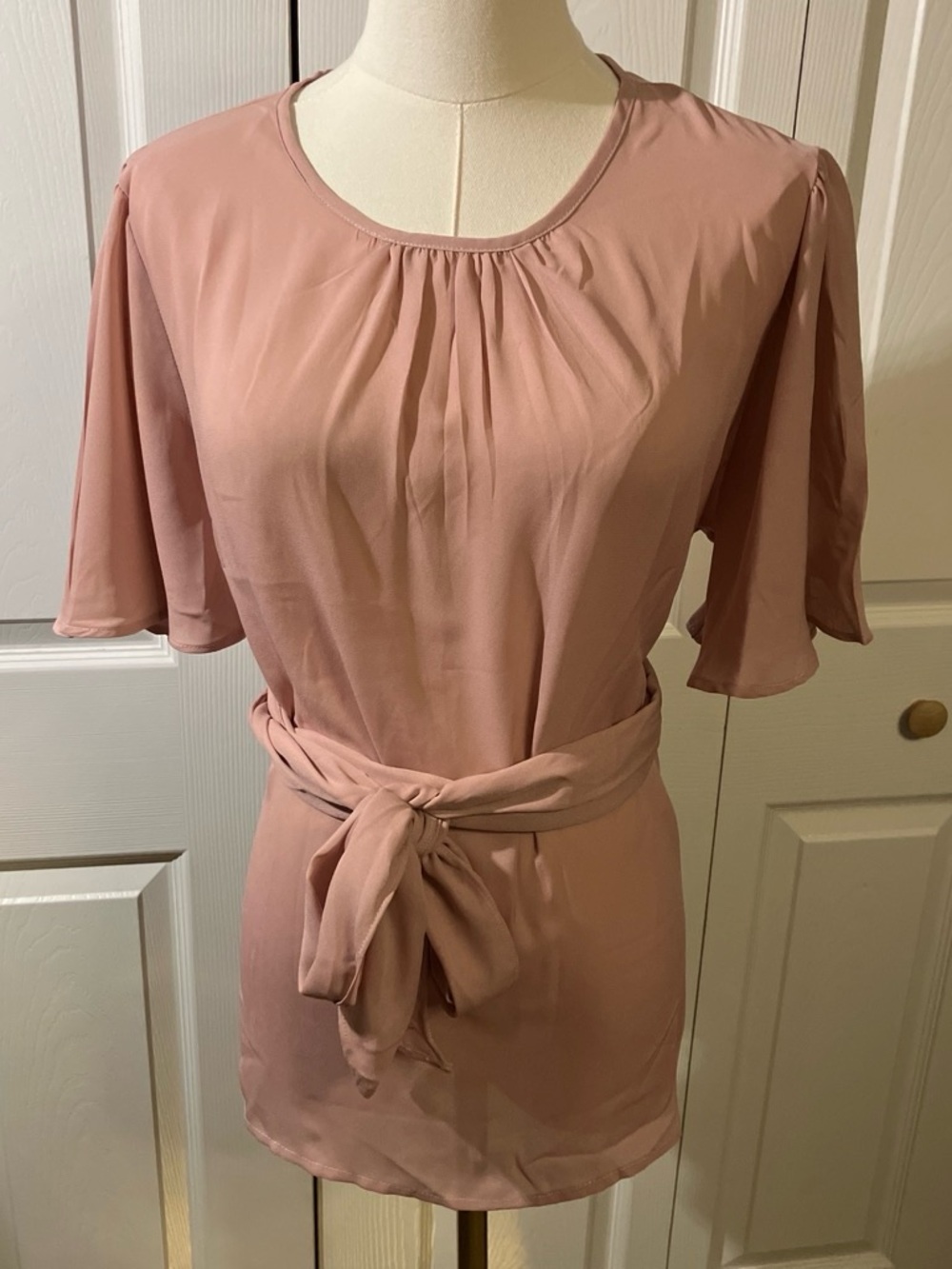 Dusty Rose Tie-Waist Blouse